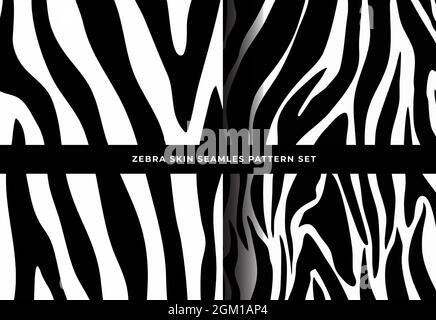 Set aus nahtlosem Zebramuster. Säugetierpelz Sammlung von Print-Skins. Druckbarer Hintergrund. Vektorgrafik. Stock Vektor
