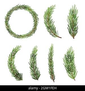 Tannenbaum Zweig weihnachtsbaum. Fichtenbaum Zweig isoliert auf weißem Hintergrund. Stock Vektor