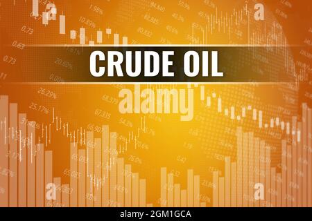 Preisänderung bei Rohöl-Futures in der Welt vor gelbem Finanzhintergrund. Trend nach oben und unten. 3D-Illustration. Marktkonzept für Finanzderivate Stockfoto