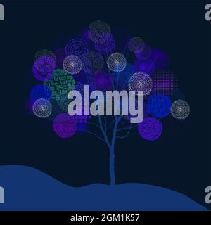 Abstrakter Winterbaum. Nacht. Vektorgrafik Stock Vektor