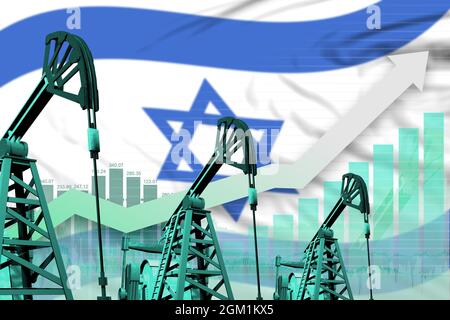 Israelisches Konzept der Ölindustrie, industrielle Illustration - steigende Grafik im Hintergrund der israelischen Flagge. 3D-Illustration Stockfoto