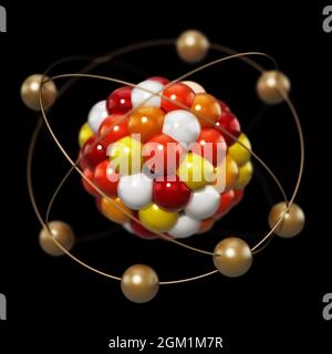 Abstraktes Molekülmodell bestehend aus farbigen Kugeln. 3D-Illustration. Stockfoto