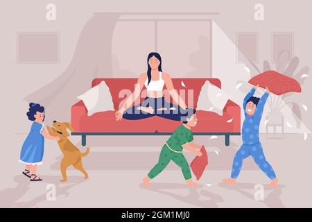 Alltägliche Mutterschaft Stress flache Farbe Vektor Illustration Stock Vektor