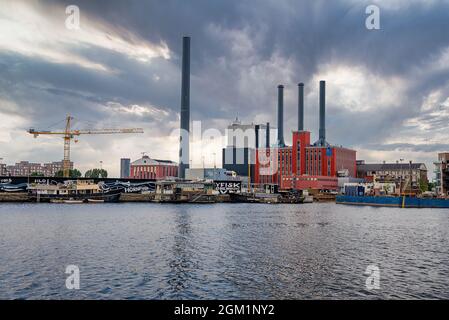 Luftaufnahme des grünen Kraftwerks ECO-Umweltstrom. Stockfoto