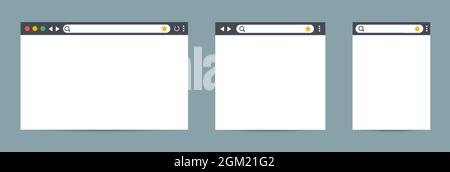 Browser-Modell für Computer, Tablet und Smartphone. Modernes Design der Internet-Seite in flachem Layout. Modell des Webfensterbildschirms. Vektorgrafik. EPS Stock Vektor