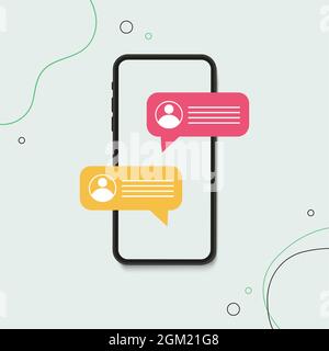Chat-Nachrichten-Benachrichtigung auf Smartphone-Vektor-Illustration, flache sms-Blasen auf Handy-Bildschirm. Vektorgrafik. Stock Vektor