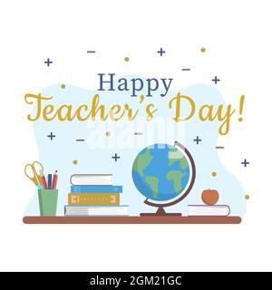 Happy Teacher's Day Bannerkonzept. Tisch mit Büchern Stock Vektor