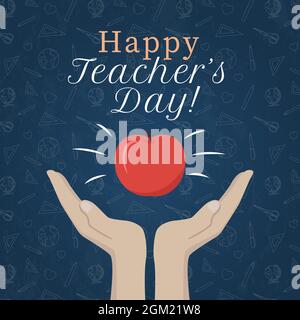 Happy Teacher's Day Poster Konzept. Hände mit glänzendem Apfel Stock Vektor