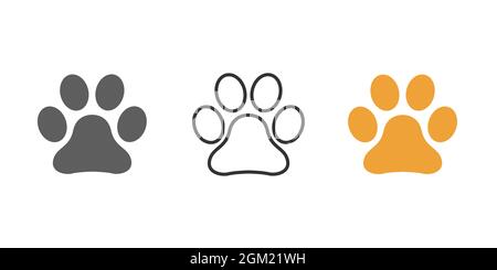 Pfote drucken Katze, Hund, Welpen Haustier Spur. Stellfläche. Tierpfote isoliert auf weißem Hintergrund. Vektorgrafik. Stock Vektor