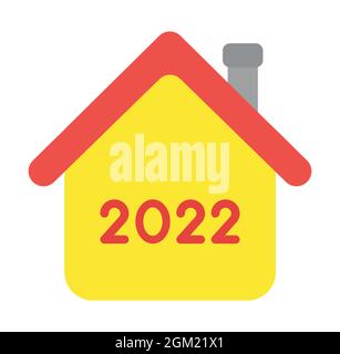 Neues Jahr Vektor-Konzept, Einfamilienhaus mit 2022. Flacher Style. Stock Vektor