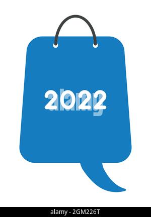 Neues Jahr 2022 Vektor-Konzept, Einkaufstasche Sprechblase. Flacher Style. Stock Vektor