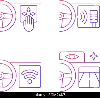 Fortschrittliche Fahrzeugtechnologien Gradienten lineare Vektor-Symbole gesetzt Stock Vektor
