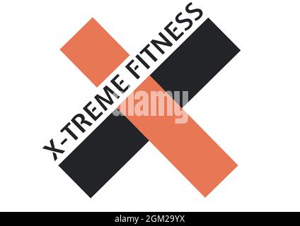 Digital generiertes Bild von x-treme Fitness Text mit abstraktem Logo-Design vor weißem Hintergrund Stockfoto