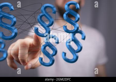 3D-Darstellung von Symbolen für Recht und Gerechtigkeit Stockfoto