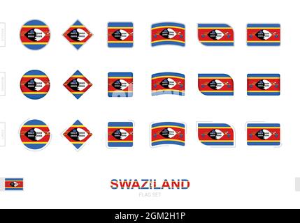 Swasiland-Flaggen gesetzt, einfache Flaggen von Swasiland mit drei verschiedenen Effekten. Vektorgrafik. Stock Vektor