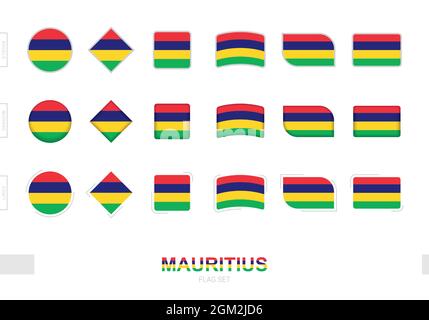 Mauritius-Flaggen gesetzt, einfache Flaggen von Mauritius mit drei verschiedenen Effekten. Vektorgrafik. Stock Vektor