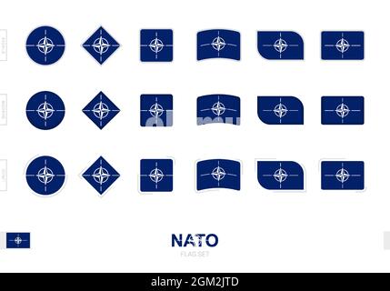 NATO-Flagge gesetzt, einfache NATO-Flaggen mit drei verschiedenen Effekten. Vektorgrafik. Stock Vektor