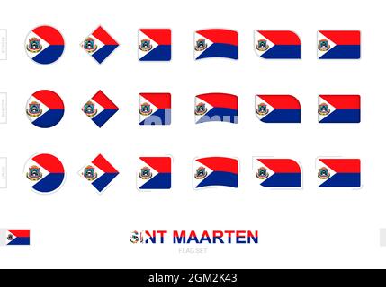 Sint Maarten Flaggenset, einfache Flaggen von Sint Maarten mit drei verschiedenen Effekten. Vektorgrafik. Stock Vektor