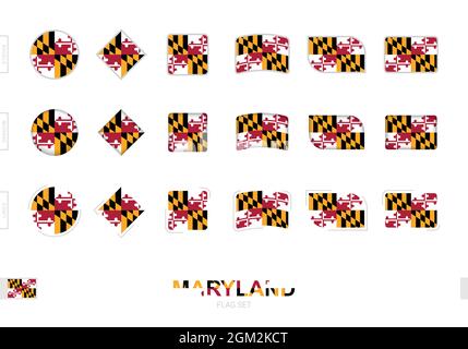 Maryland Flaggenset, einfache Flaggen von Maryland mit drei verschiedenen Effekten. Vektorgrafik. Stock Vektor