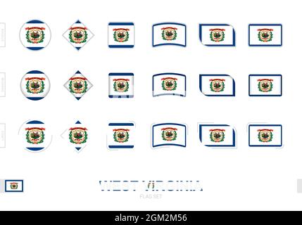 West Virginia Flaggenset, einfache Flaggen von West Virginia mit drei verschiedenen Effekten. Vektorgrafik. Stock Vektor