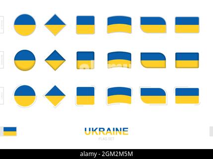 Ukraine Flagge gesetzt, einfache Flaggen der Ukraine mit drei verschiedenen Effekten. Vektorgrafik. Stock Vektor