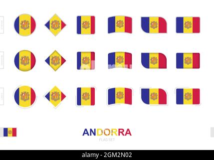 Andorra Flaggenset, einfache Flaggen von Andorra mit drei verschiedenen Effekten. Vektorgrafik. Stock Vektor