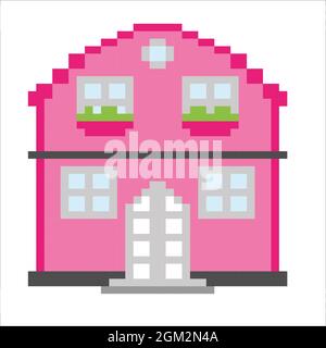 haus-pixel-art-isoliert-wei-en-hintergrund-vektor-illustration