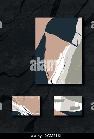 Set von abstrakten Hintergründen mit organisch fließenden Formen und freihändig gezeichneten Linien. Vektorgrafik in Pastellfarben. Vorlage für Broschüre, Flyer, c Stock Vektor