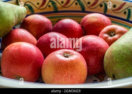 Äpfel in eine Schüssel geben Stockfoto
