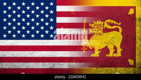 Vereinigte Staaten von Amerika (USA) Nationalflagge mit Sri Lanka Nationalflagge. Grungen Hintergrund Stockfoto