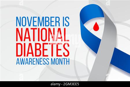 Konzept des National Diabetes Awareness Month. Bannervorlage mit blauem und grauem Band. Vektorgrafik. Stock Vektor