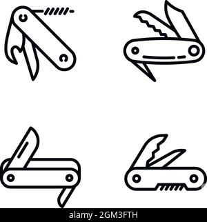 Stiftmesser Symbole gesetzt. Umreißt die Vektorsymbole für das Webdesign auf weißem Hintergrund Stock Vektor