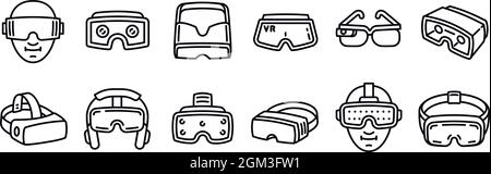 Spielbrille Symbole gesetzt. Skizzieren Sie Satz von Spiel Brille Vektor-Symbole für Web-Design isoliert auf weißem Hintergrund Stock Vektor