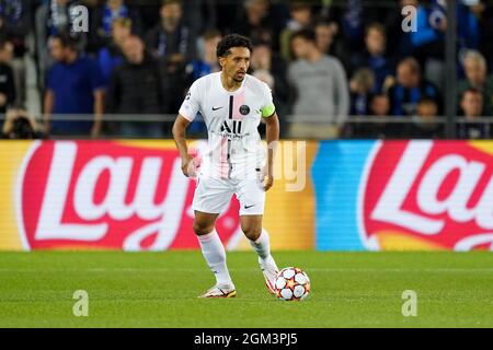 BRÜGGE, BELGIEN - 15. SEPTEMBER: Marquinhos von Paris Saint-Germain während des UEFA Champions League Group Stage-Spiels zwischen dem Club Brugge und Paris Saint-Germain am 15. September 2021 im Jan Breydelstadion in Brügge, Belgien (Foto: Jeroen Meuwsen/Orange Picches) Stockfoto