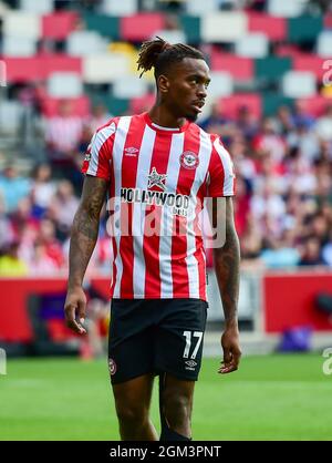 Ivan Toney von Brentford während des Premier League-Spiels zwischen Brentford und Brighton und Hove Albion im Brentford Community Stadium , London , Großbritannien - 11. September 2021 - Photo Simon Dack / Tele Images. Nur redaktionelle Verwendung. Kein Merchandising. Für Fußballbilder gelten Einschränkungen für FA und Premier League. Keine Nutzung von Internet/Mobilgeräten ohne FAPL-Lizenz. Weitere Informationen erhalten Sie von Football Dataco Stockfoto