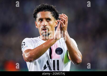 BRÜGGE, BELGIEN - 15. SEPTEMBER: Marquinhos von Paris Saint-Germain während des UEFA Champions League Group Stage-Spiels zwischen dem Club Brugge und Paris Saint-Germain am 15. September 2021 im Jan Breydelstadion in Brügge, Belgien (Foto: Joris Verwijst/Orange Picches) Stockfoto