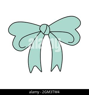 Einzelner blauer Bowknot im Doodle-Stil. Vektordarstellung der Krawatte isoliert auf weißem Hintergrund. Schild für Dekoration, Design, Grußkarten, Aufkleber und Stock Vektor