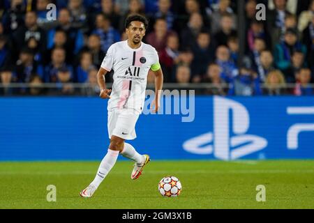 BRÜGGE, BELGIEN - 15. SEPTEMBER: Marquinhos von Paris Saint-Germain während des UEFA Champions League Group Stage-Spiels zwischen dem Club Brugge und Paris Saint-Germain am 15. September 2021 im Jan Breydelstadion in Brügge, Belgien (Foto: Jeroen Meuwsen/Orange Picches) Stockfoto
