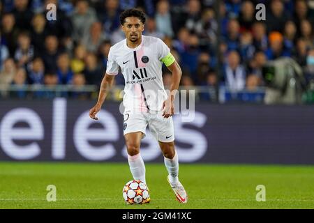 BRÜGGE, BELGIEN - 15. SEPTEMBER: Marquinhos von Paris Saint-Germain während des UEFA Champions League Group Stage-Spiels zwischen dem Club Brugge und Paris Saint-Germain am 15. September 2021 im Jan Breydelstadion in Brügge, Belgien (Foto: Jeroen Meuwsen/Orange Picches) Stockfoto