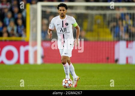 BRÜGGE, BELGIEN - 15. SEPTEMBER: Marquinhos von Paris Saint-Germain während des UEFA Champions League Group Stage-Spiels zwischen dem Club Brugge und Paris Saint-Germain am 15. September 2021 im Jan Breydelstadion in Brügge, Belgien (Foto: Jeroen Meuwsen/Orange Picches) Stockfoto