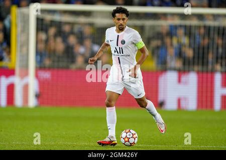 BRÜGGE, BELGIEN - 15. SEPTEMBER: Marquinhos von Paris Saint-Germain während des UEFA Champions League Group Stage-Spiels zwischen dem Club Brugge und Paris Saint-Germain am 15. September 2021 im Jan Breydelstadion in Brügge, Belgien (Foto: Jeroen Meuwsen/Orange Picches) Stockfoto