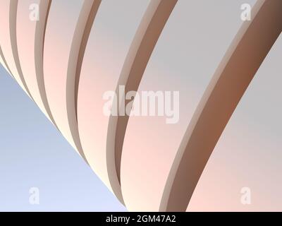 Außenansicht des Parkplatzgebäudes, abstraktes Fragment einer spiralförmigen Rampe über dem Hintergrund des blauen Himmels. 3D-Rendering-Illustration Stockfoto