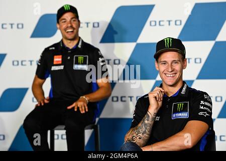 Misano Adriatico Rn, Italien. September 2021. Pressekonferenz zum MotoGP Octo Grand Prix di San Marino e della Riviera di Rimini auf der Rennstrecke von Misano, Misano Adriatico RN, Italia, 16. September 2021 in Bild: Quartararo Rueda de prensa del Gran Premio Octo de San Marino e della Riviera di Rimin de MotoGP en el Circuito de Misano, Misano Adriatico RN, Italia, 16 de Septiembre de 2021 POOL/ MotoGP.com/Cordon die Pressebilder sind nur für redaktionelle Zwecke bestimmt. Obligatorischer Kredit: © motogp.com Kredit: CORDON PRESS/Alamy Live News Stockfoto