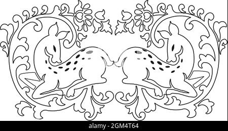 Tribal Muster Hirsch Paisley Design, lizenzfreie Cliparts, Stock Illustration mit nahtloser Borte Stockfoto