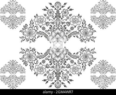Tribal Muster Blume Paisley Design, lizenzfreie Cliparts, Stock Illustration mit nahtloser Borte Stockfoto