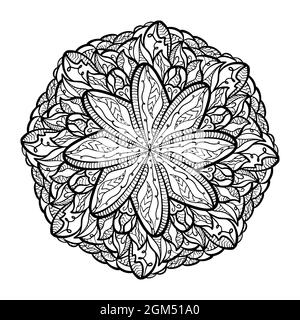 Hand gezeichnet schwarz Mandala Malvorlagen Vektor Illustration. Blume abstrakt Boho Grafik Muster Design für Druck Tattoo Färbung Kinder Vorlage. Stock Vektor