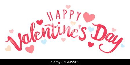 Vektor-Emblem für Valentinstag. Logo zum Valentinstag mit handgeschriebtem Brief. Schriftzug für Valentinstag. Stock Vektor