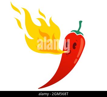 Vektor-Illustration eines würzigen Chilischepfeffers mit Flamme. Cartoon rote Chili für mexikanische oder thailändische Gerichte. Scharfes Chili. Stock Vektor