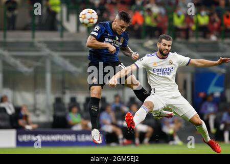 Mailand, Italien. September 2021. Während des Fußballspiels FC Inter gegen Real Madrid, Champions-League-Spiel Tag 1 im San Siro-Stadion. Real Madrid gewinnt 1:0. (Foto: Fabrizio Andrea Bertani/Pacific Press) Quelle: Pacific Press Media Production Corp./Alamy Live News Stockfoto