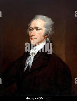 Alexander Hamilton (1757-1804), amerikanischer Staatsmann, Kopf und Schultern Porträt, Öl auf Leinwand Gemälde von John Trumbull, 1806 Stockfoto